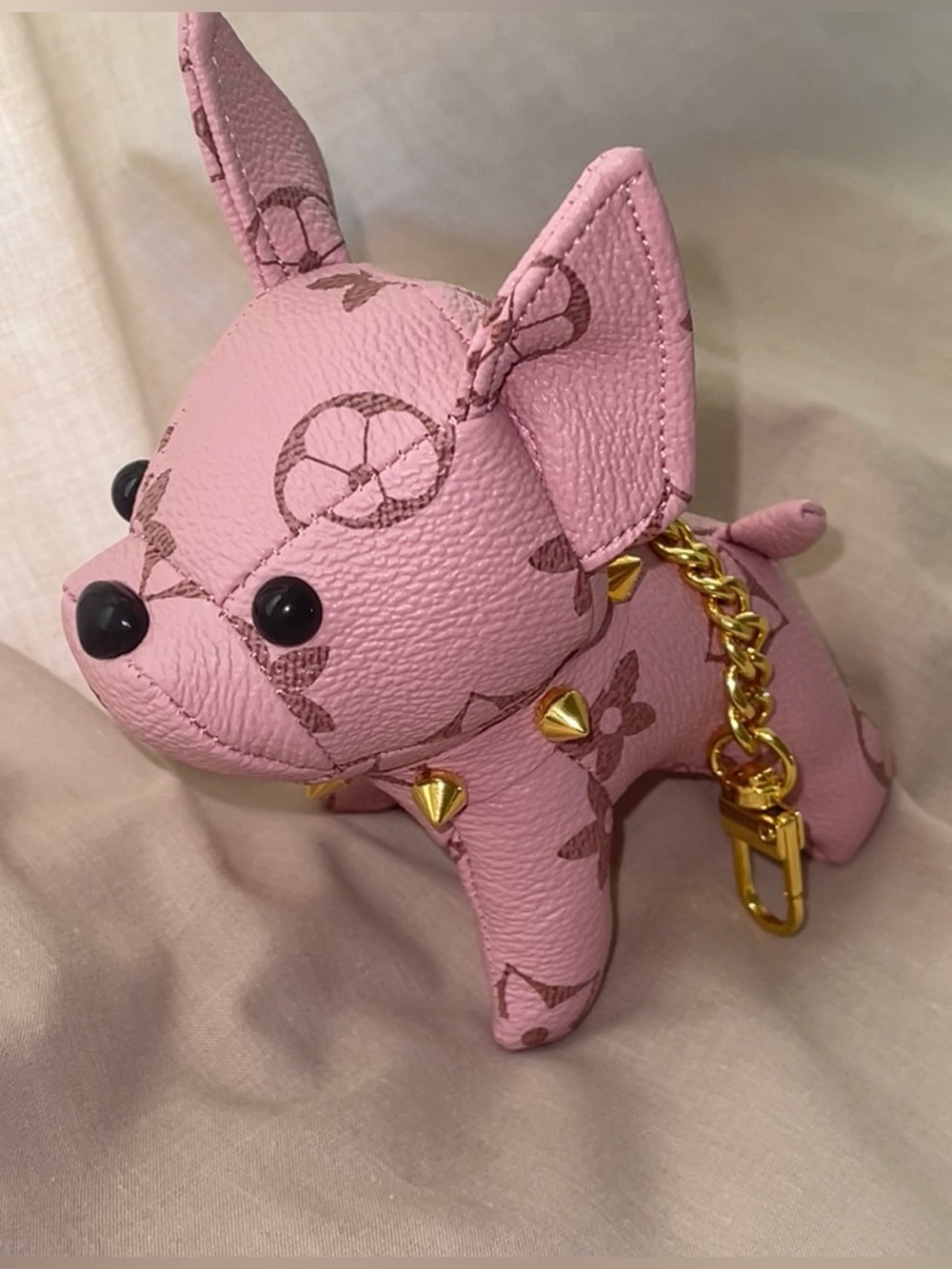 Blush pink French bulldog fashion bag charm